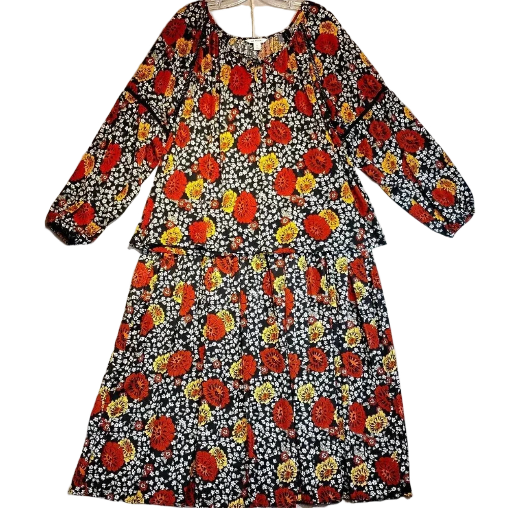 Joe Fresh NWOT Women's 2 Piece Long Cut Out Sleeve V Neck Blouse & Maxi Skirt XL